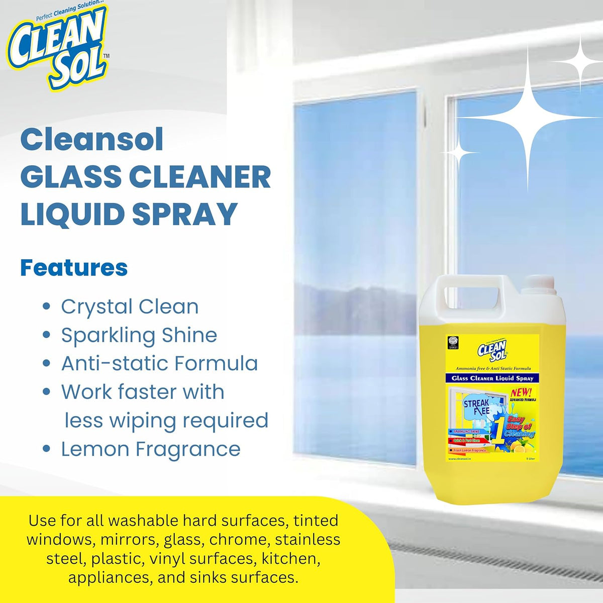 Cleansol Glass Cleaner Refill – Lemon