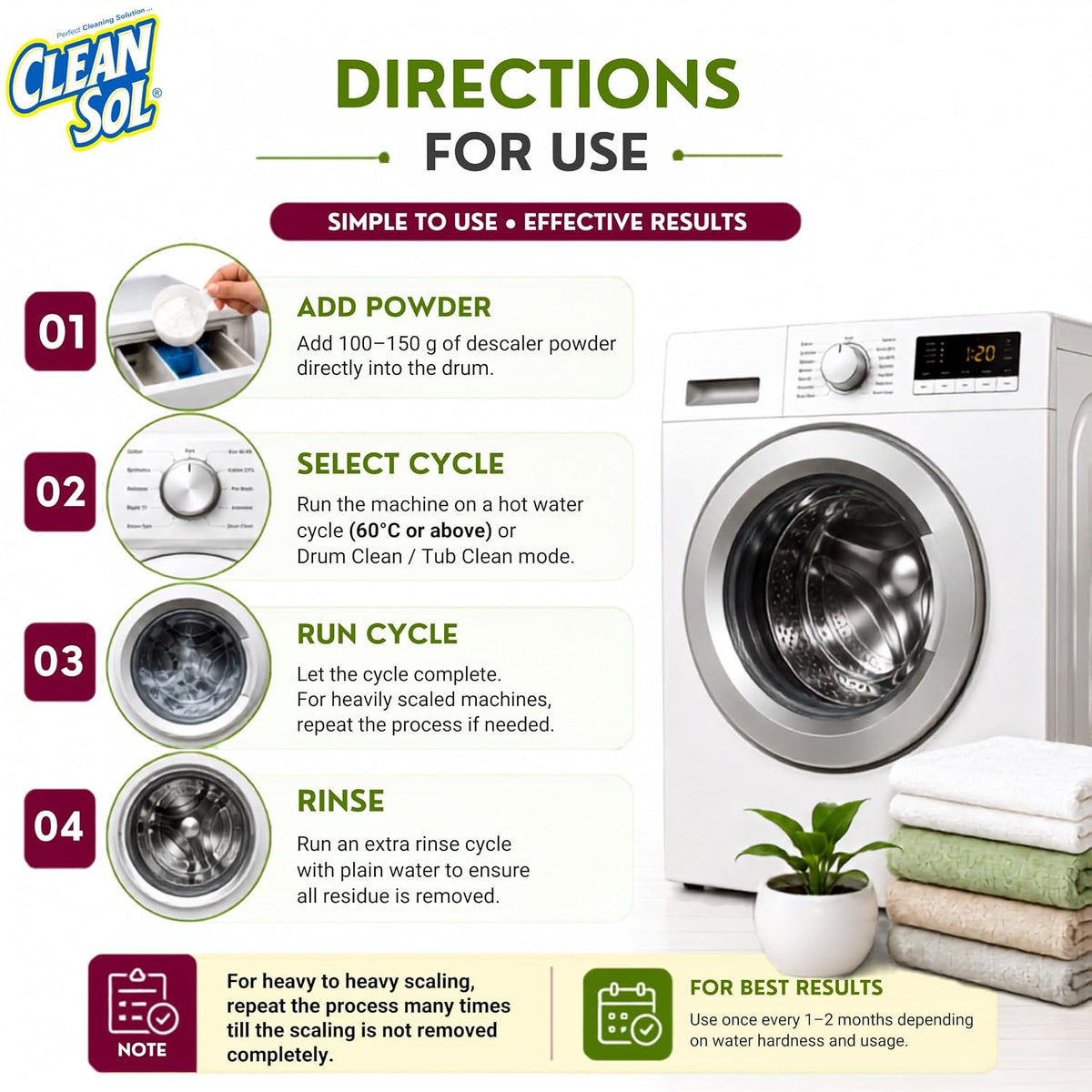 Cleansol Laundry Washing Machine Descaler Powder