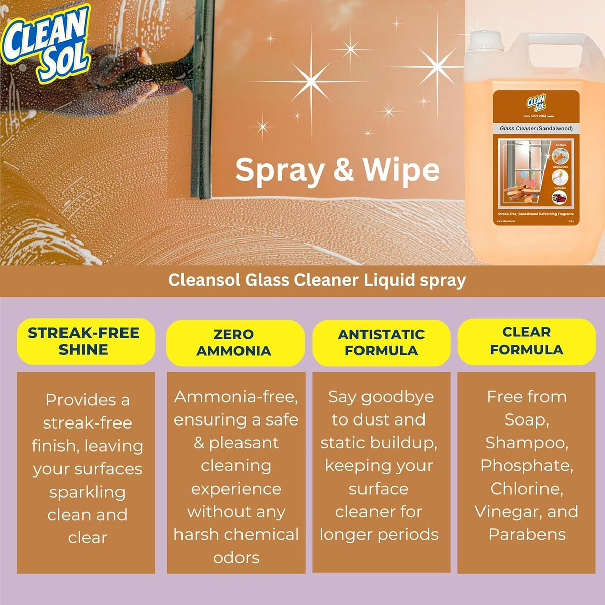 Cleansol Glass Cleaner Refill – Sandalwood