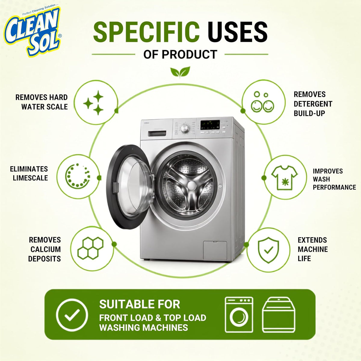 Cleansol Laundry Washing Machine Descaler Powder
