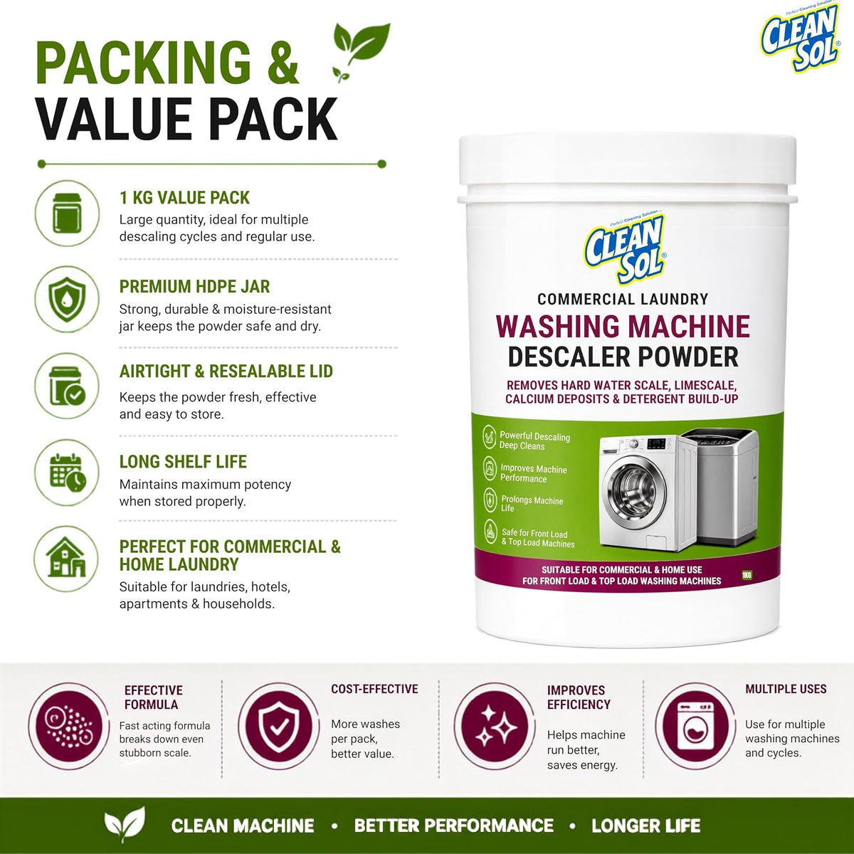 Cleansol Laundry Washing Machine Descaler Powder