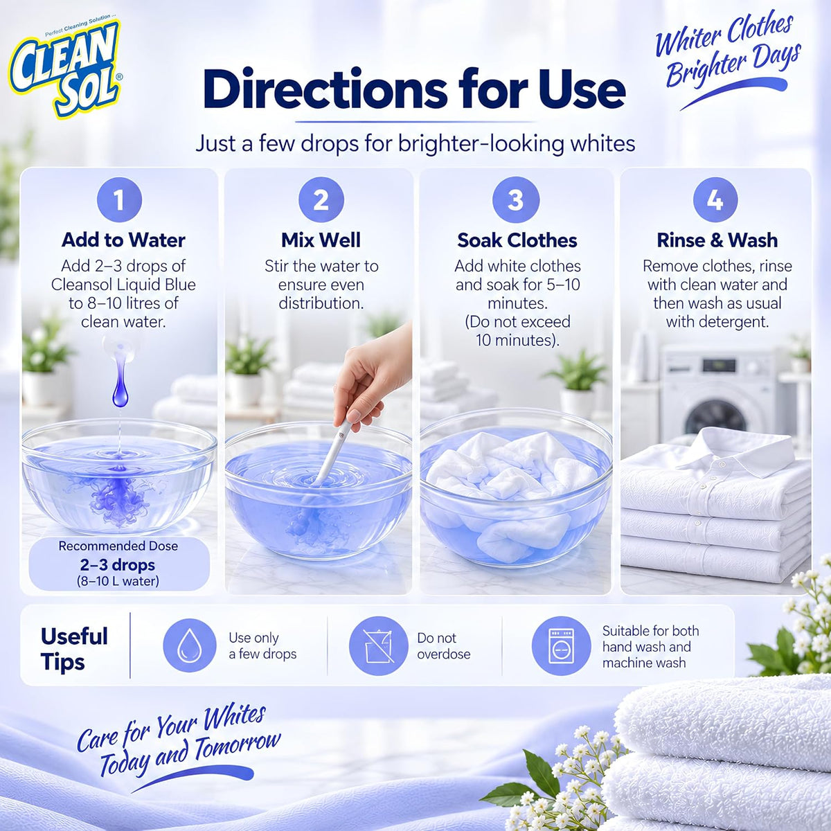 Cleansol Liquid Blue for White Clothes -500 ml