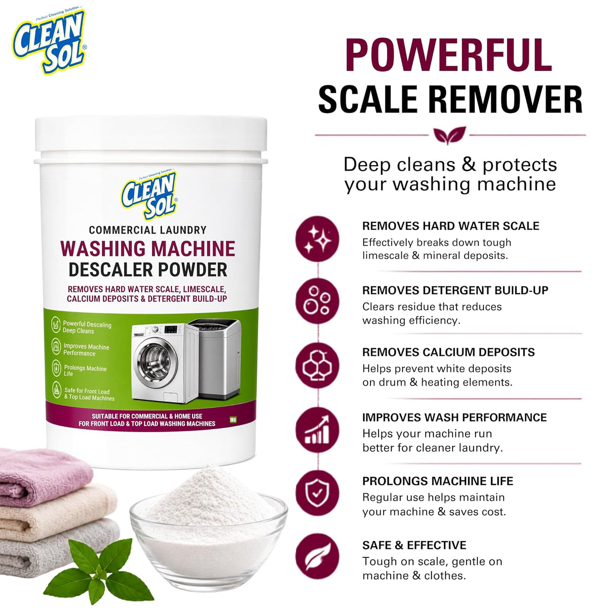 Cleansol Laundry Washing Machine Descaler Powder