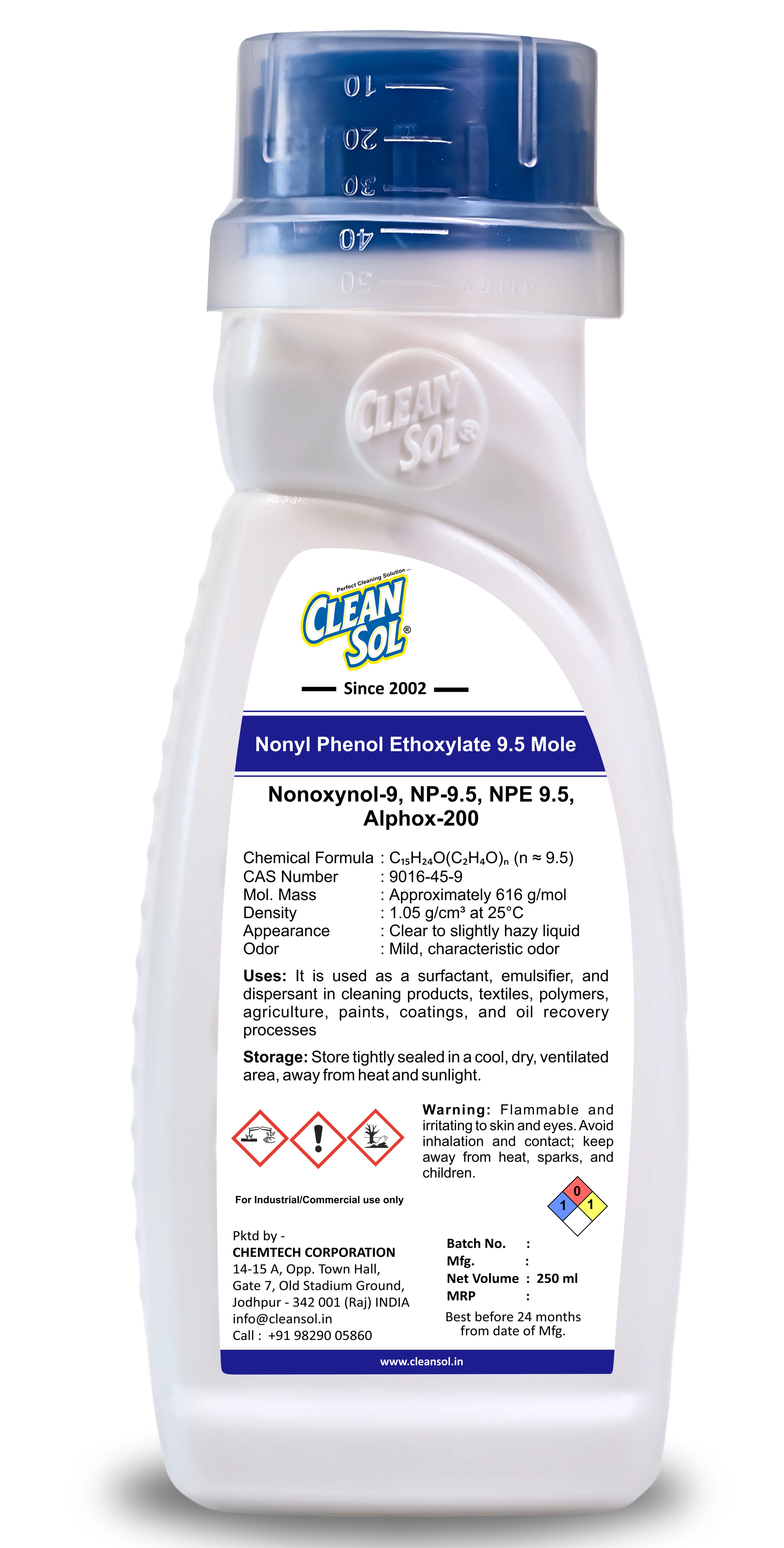 Cleansol Nonyl Phenol Ethoxylate 9.5 Mole / Alphox 200 - Industrial Emulsifier and Surfactant for Cleaning, Agriculture, Textiles, and Paints