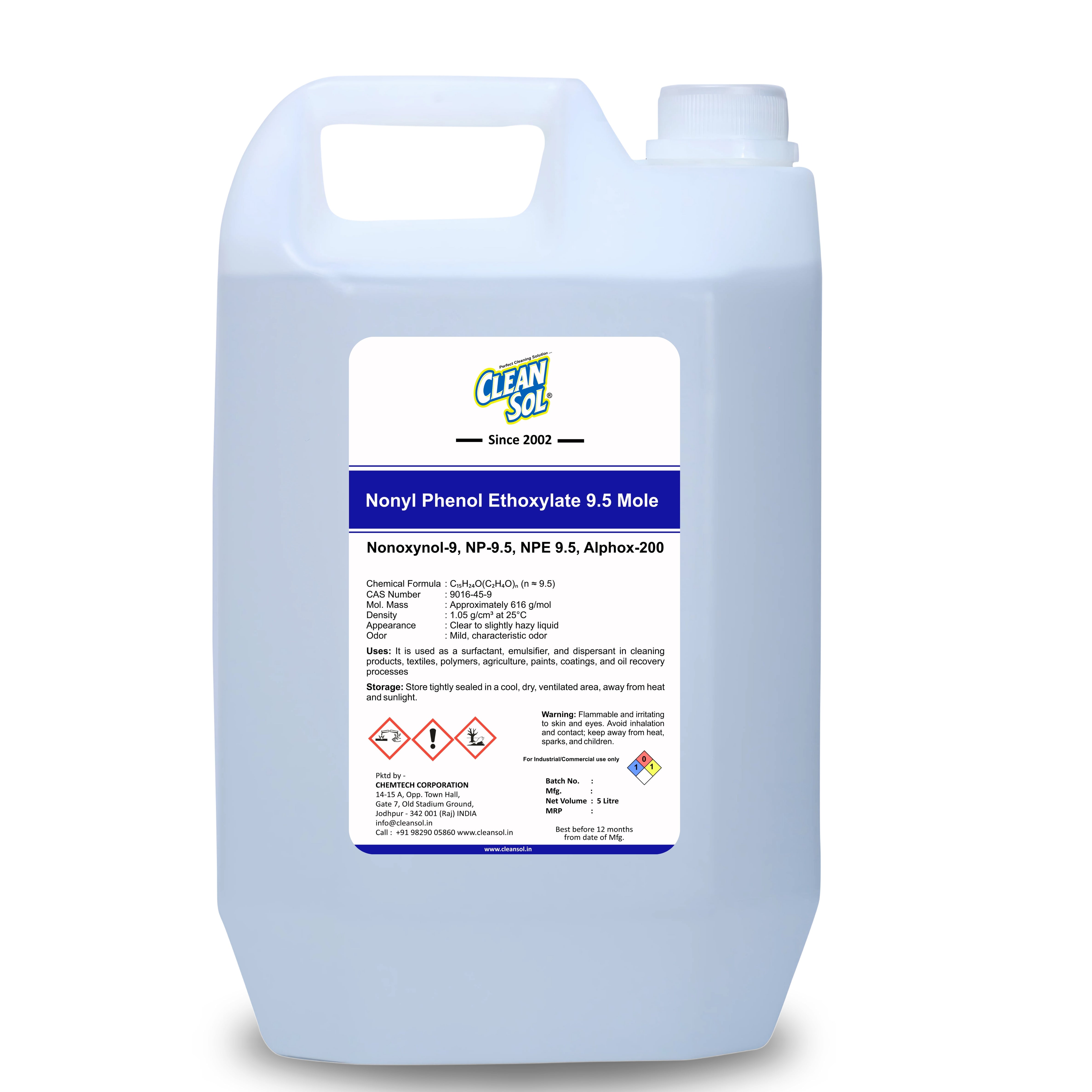 Cleansol Nonyl Phenol Ethoxylate 9.5 Mole / Alphox 200 - Industrial Emulsifier and Surfactant for Cleaning, Agriculture, Textiles, and Paints