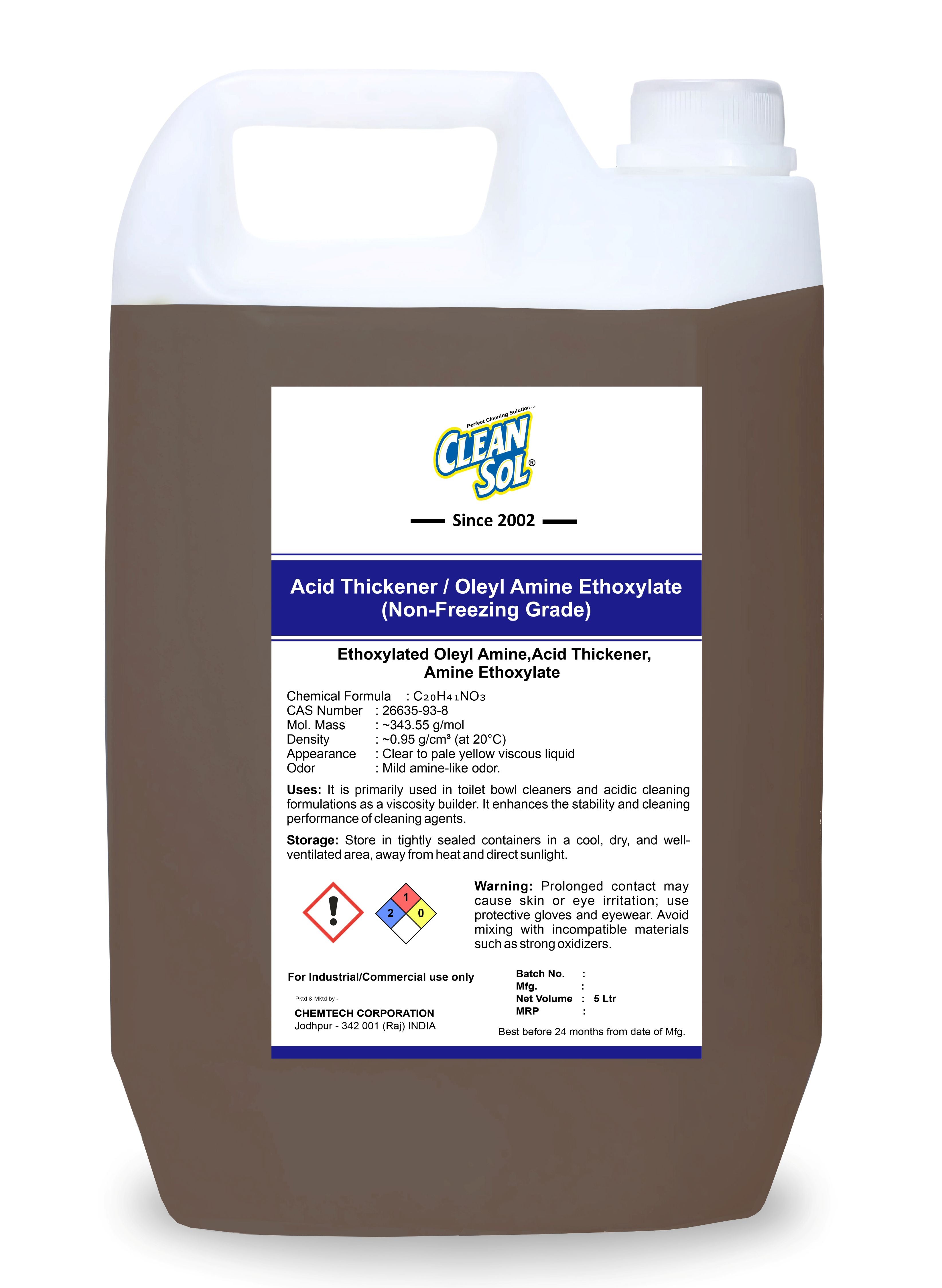 Cleansol Acid Thickener, Oleyl Amine Ethoxylate | High-Performance Viscosity Builder for Toilet Bowl Cleaners & Acidic Cleaning Formulations - 250ml/500ml/1L/5L