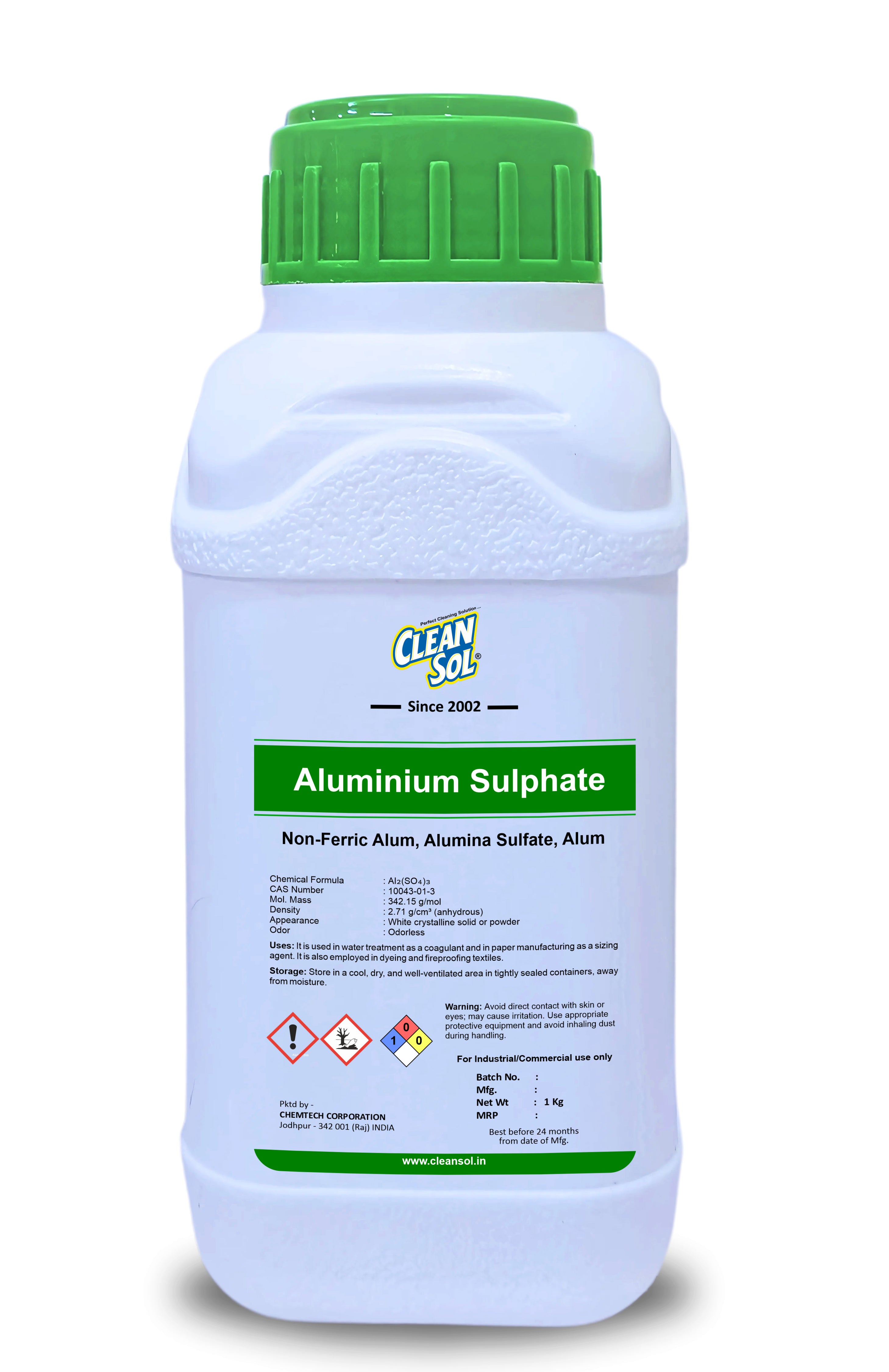 Cleansol Aluminum Sulphate (Non-Ferric Alum) | Coagulant for Water Treatment, Paper Manufacturing, and Dyeing Applications - 250g/500g/1kg/5kg