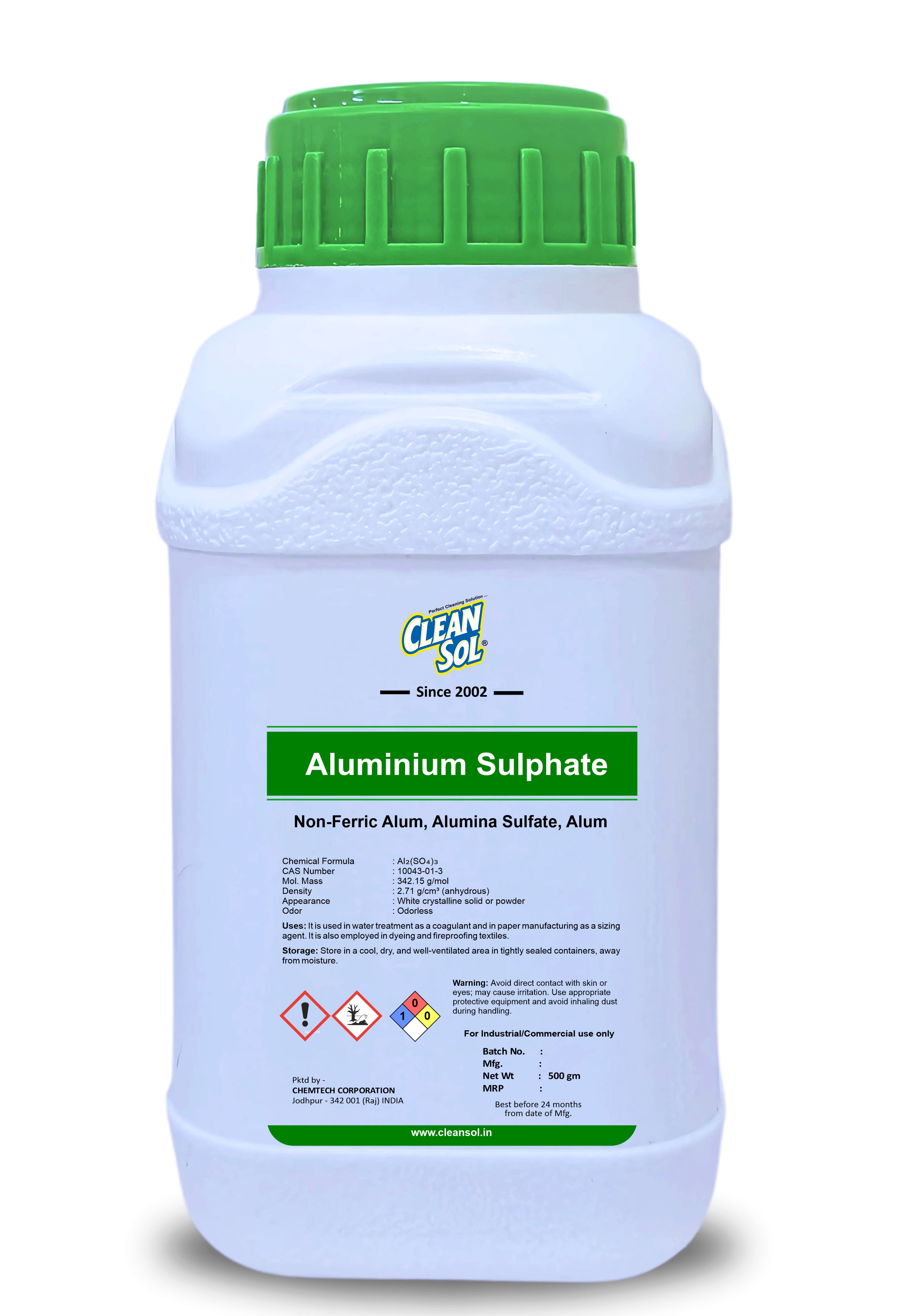 Cleansol Aluminum Sulphate (Non-Ferric Alum) | Coagulant for Water Treatment, Paper Manufacturing, and Dyeing Applications - 250g/500g/1kg/5kg