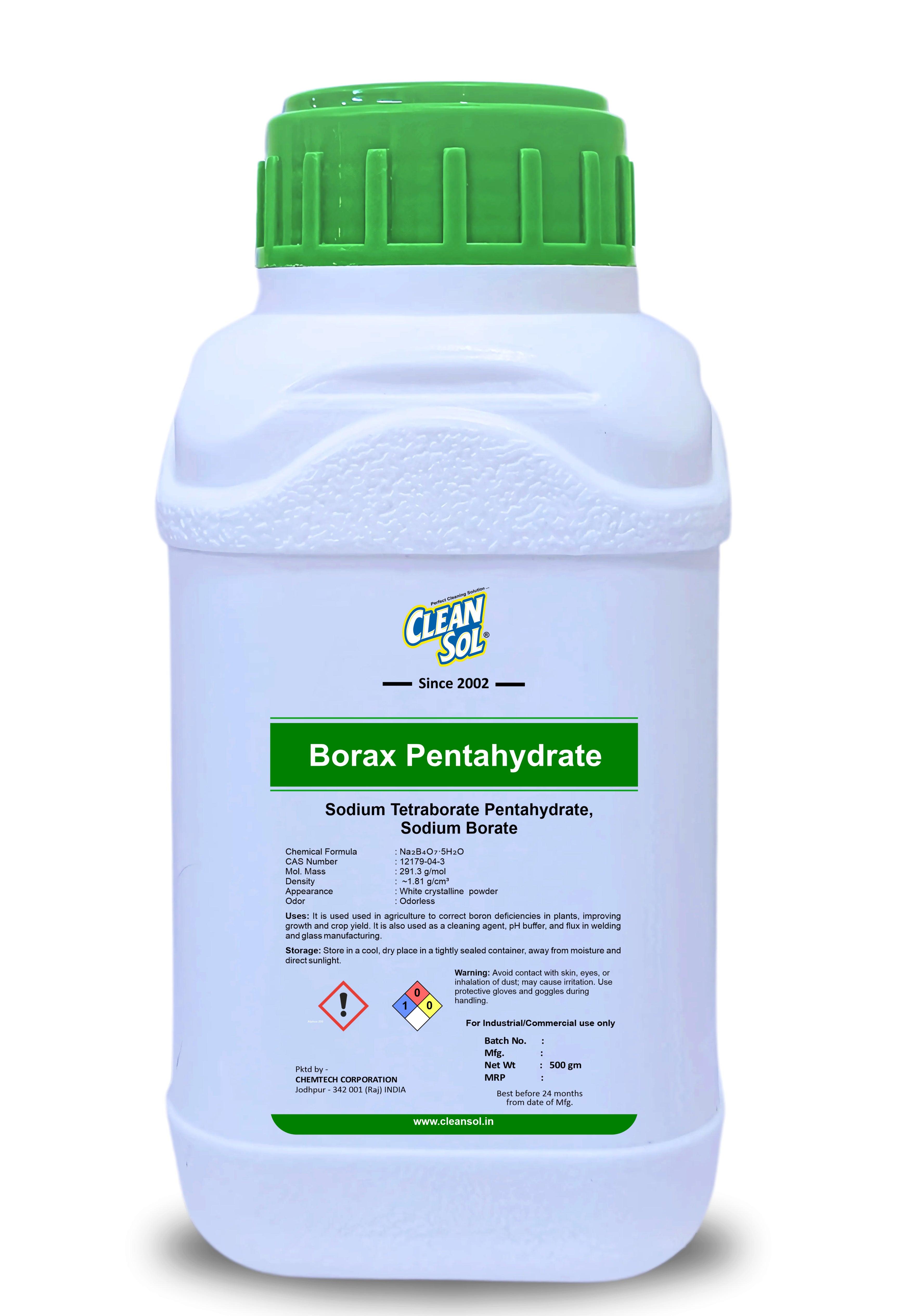 Cleansol Borax Pentahydrate | Multi-Purpose Agent for Agriculture, Cleaning, pH Buffering, Detergents, Welding, and Glass Production - 250g/500g/1kg/5kg