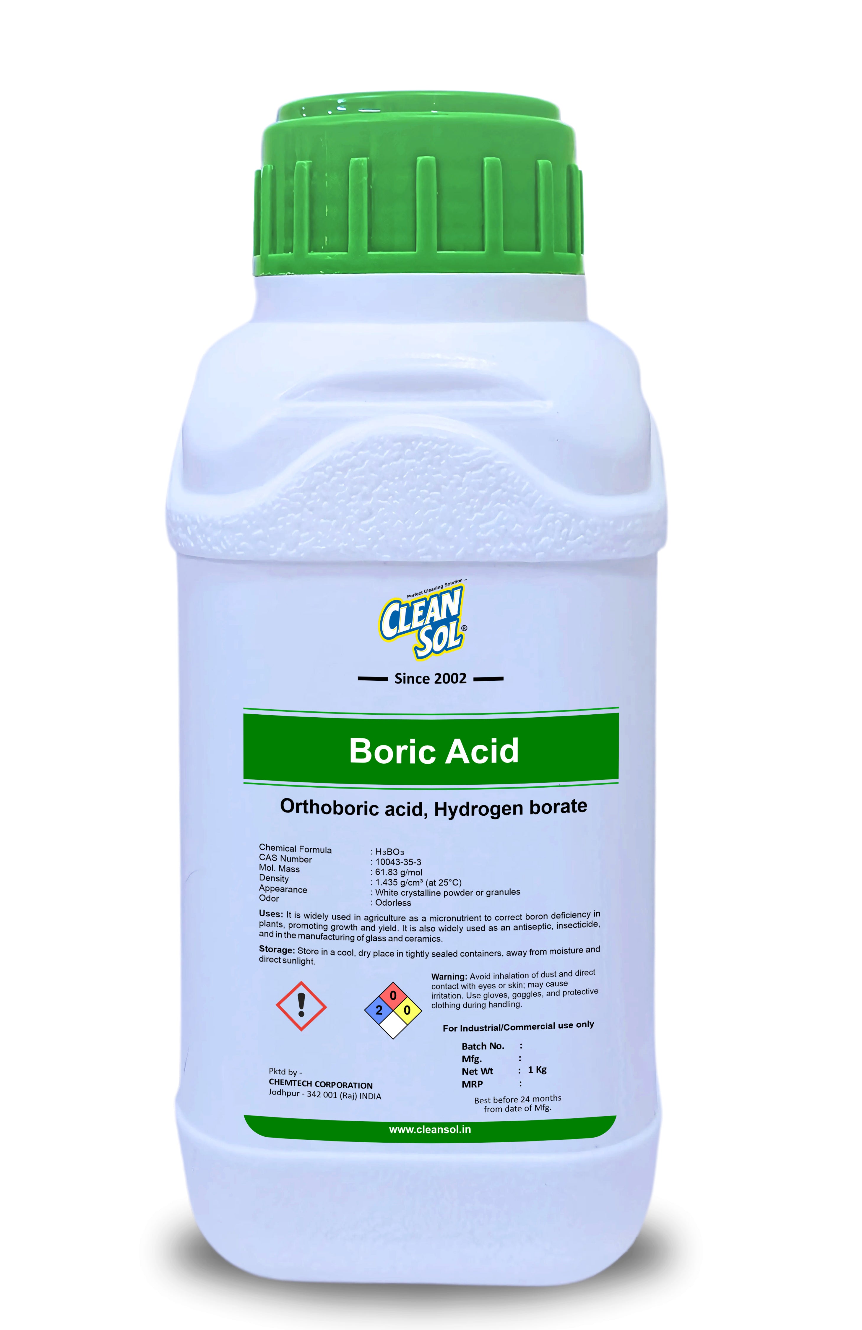 Cleansol Boric Acid | Multi-Purpose Micronutrient for Agriculture, Antiseptic, and Industrial Use - 300g/600/5kg