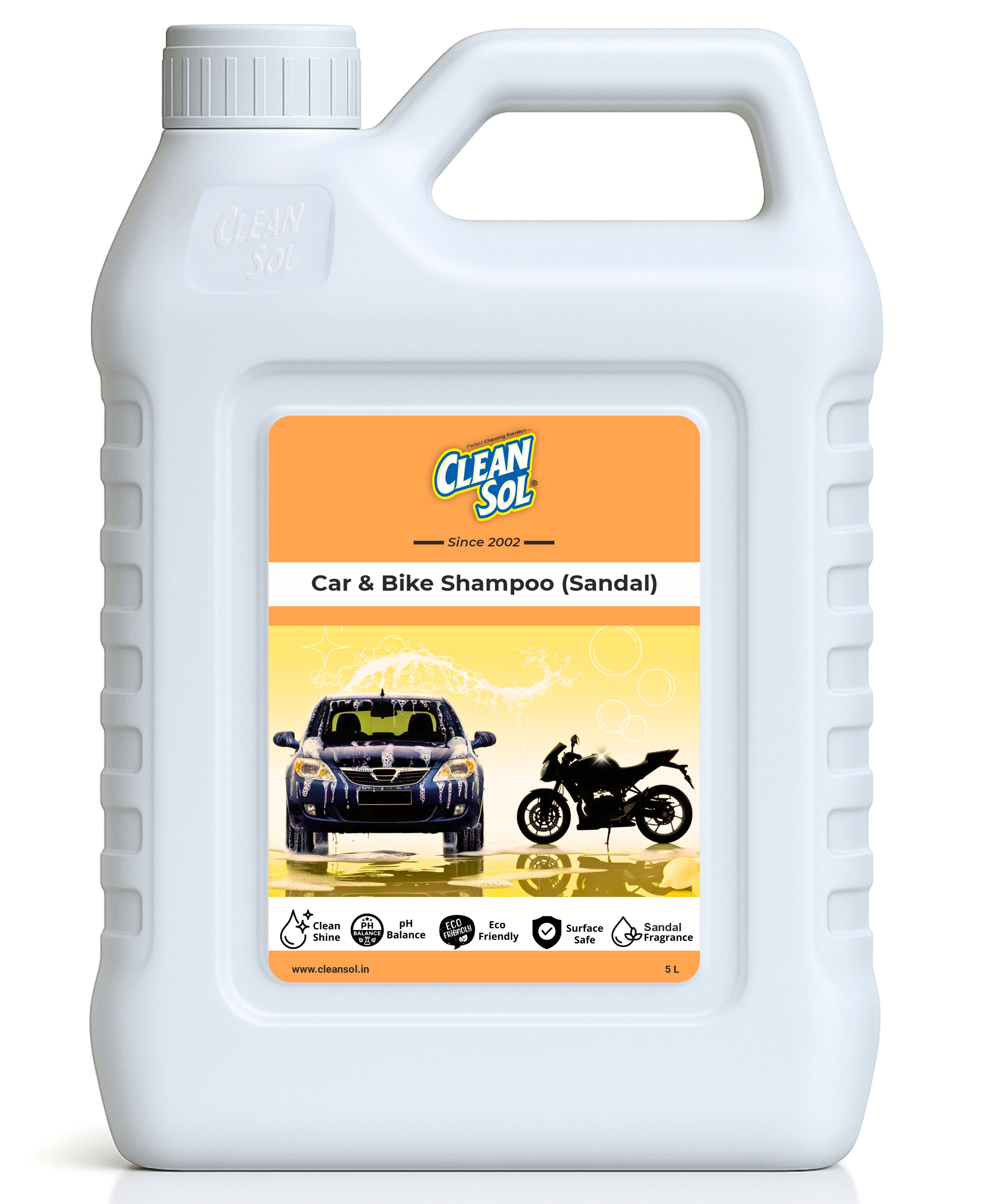 Cleansol Car & Bike Wash Shampoo Concentrate - 5 Ltr | High-Foaming, pH-Balanced, Paint-Safe Formula | Thick Suds with Shine Boost | Works with Foam Cannon & Bucket Wash |