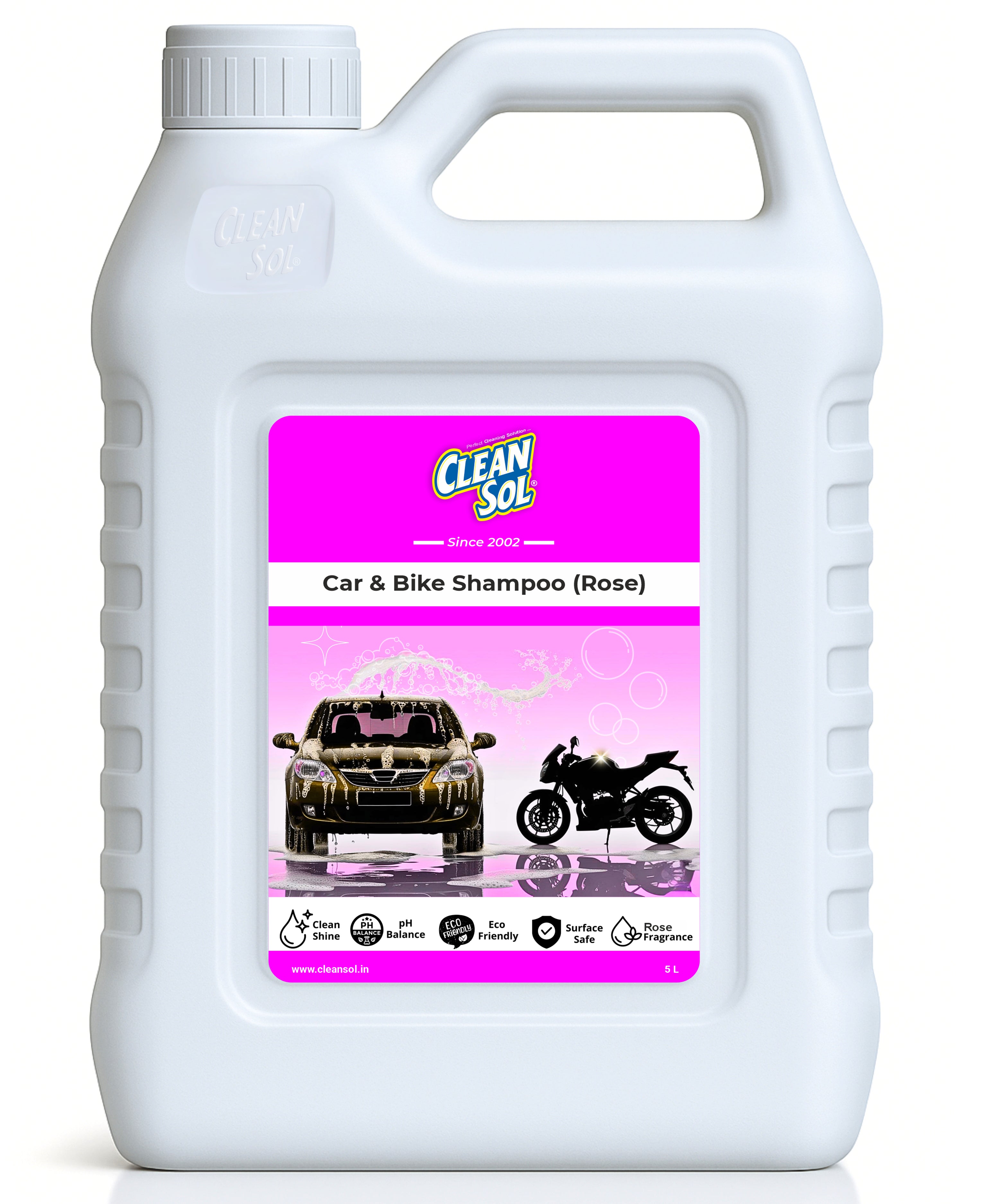 Cleansol Car & Bike Wash Shampoo Concentrate - 5 Ltr | High-Foaming, pH-Balanced, Paint-Safe Formula | Thick Suds with Shine Boost | Works with Foam Cannon & Bucket Wash |