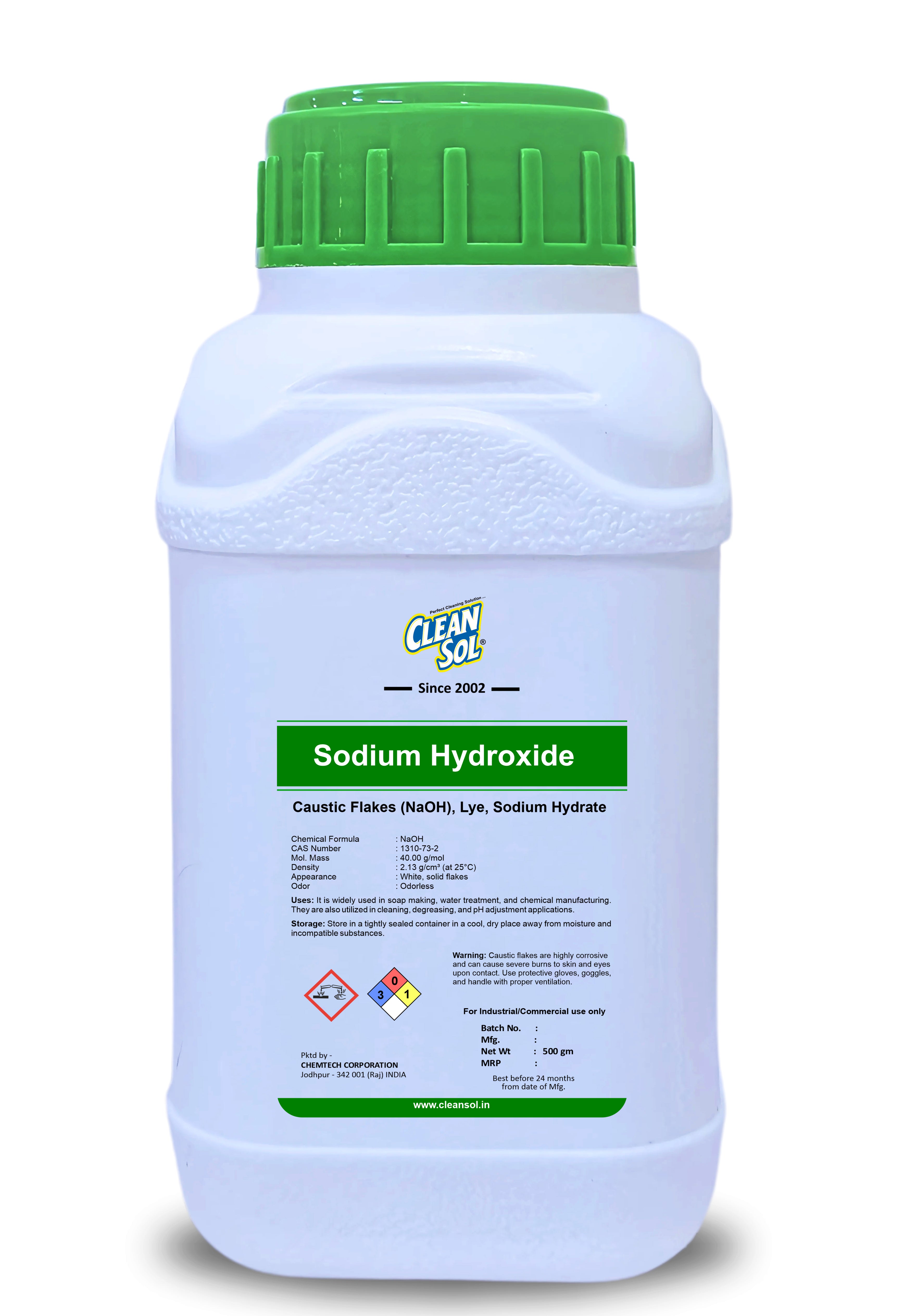 Cleansol Caustic Flakes (NaOH) | High-Quality Sodium Hydroxide for Soap Making, Cleaning, and Water Treatment - 250g/500g/1kg/5kg