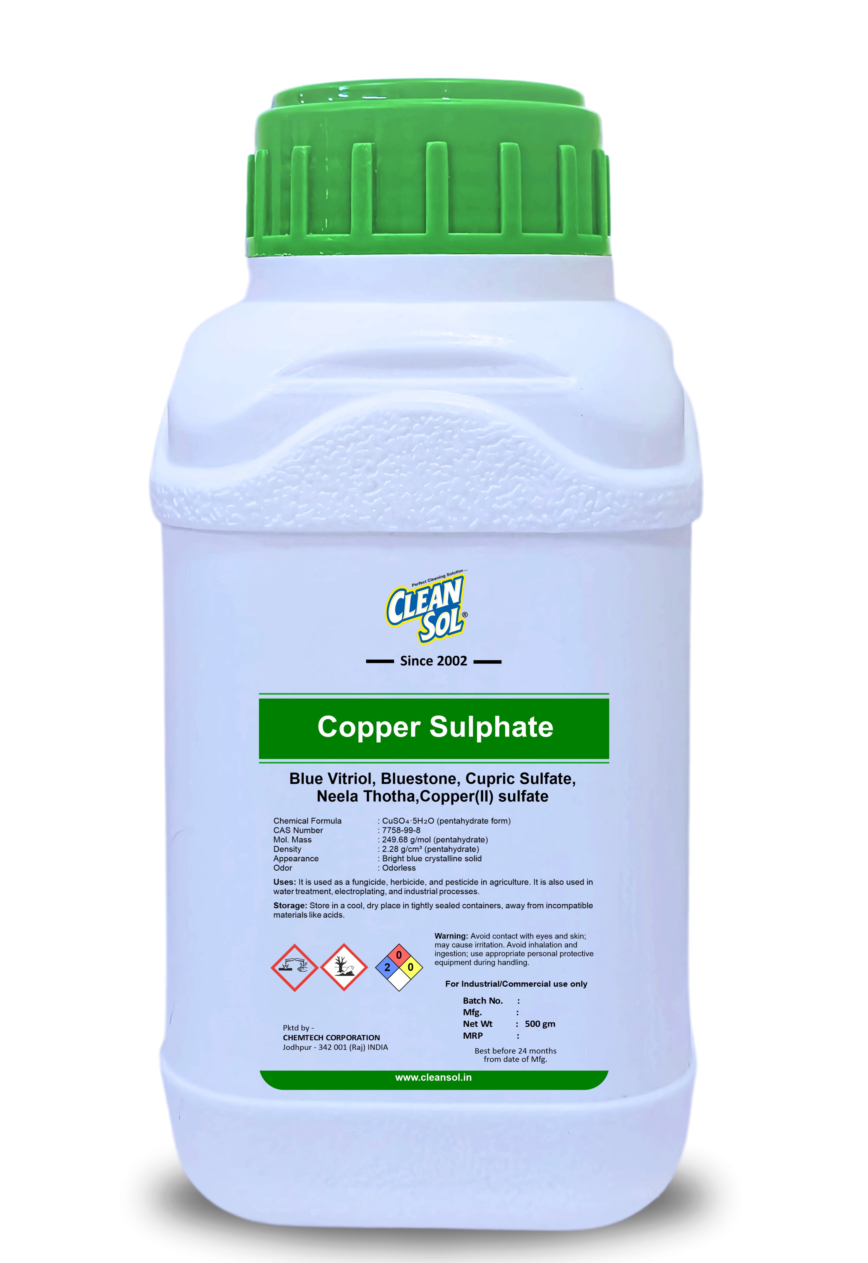 Cleansol Copper Copper Sulphate | High-Purity Fungicide, Herbicide, and Industrial Chemical for Water Treatment and Electroplating - 250g/500g/1kg/5kg