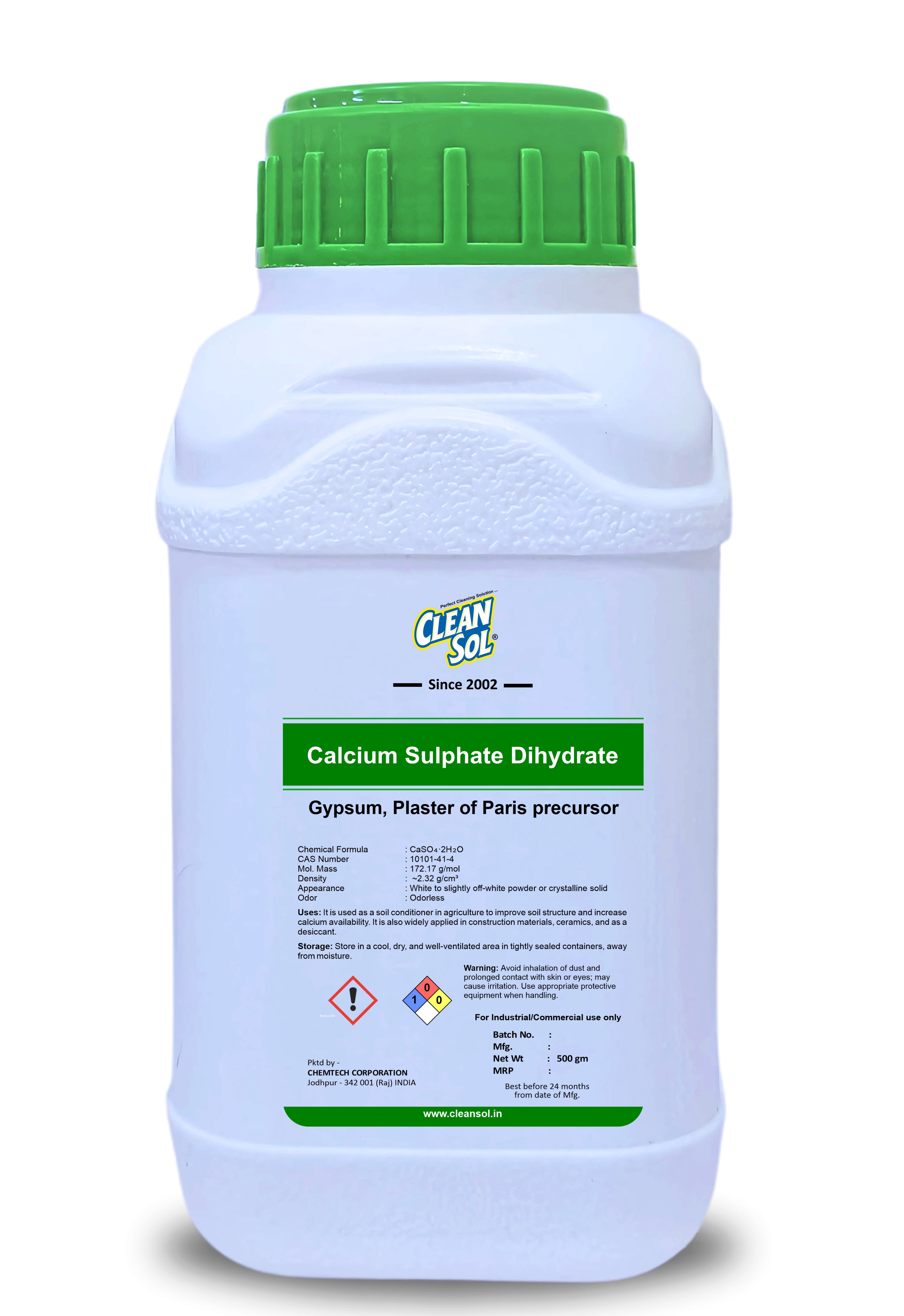 Cleansol Calcium Sulphate Dihydrate (Gypsum) | Multi-Purpose Soil Conditioner for Agriculture, Construction, and Ceramics - 250g/500g/1kg/5kg