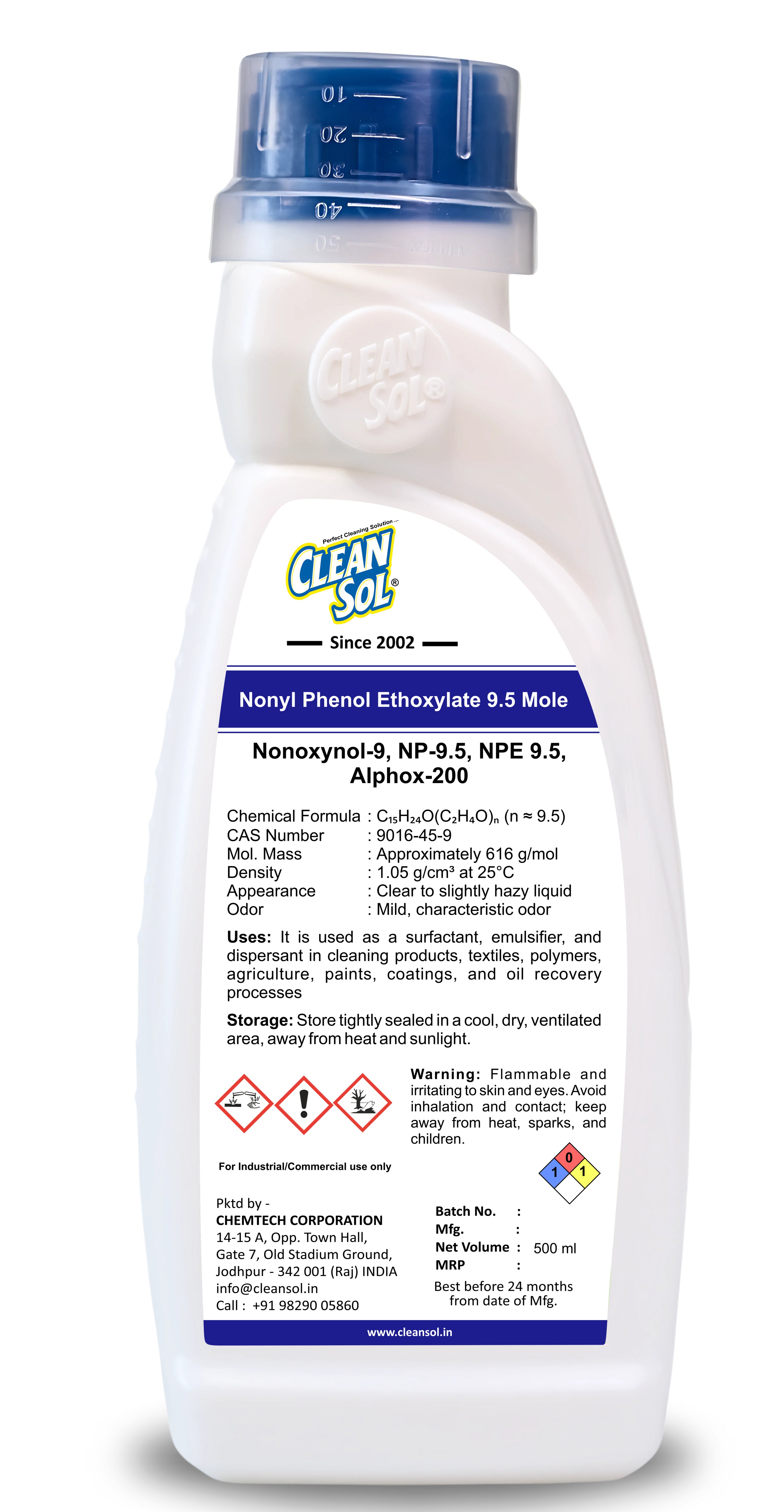 Cleansol Nonyl Phenol Ethoxylate 9.5 Mole / Alphox 200 - Industrial Emulsifier and Surfactant for Cleaning, Agriculture, Textiles, and Paints