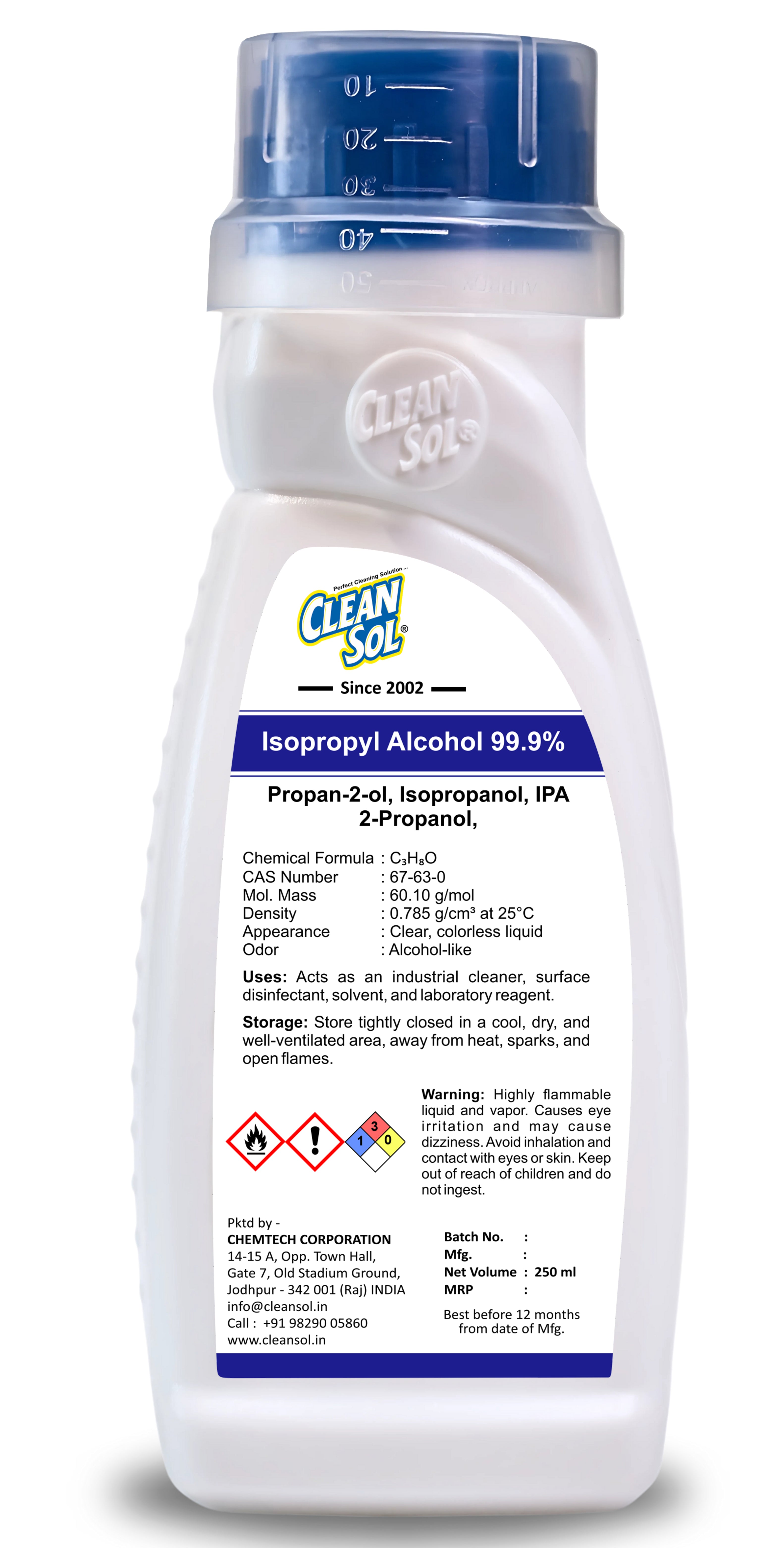 Cleansol Isopropyl Alcohol 99.9% - High Purity IPA Solvent for Cleaning, Disinfection, and Industrial Applications