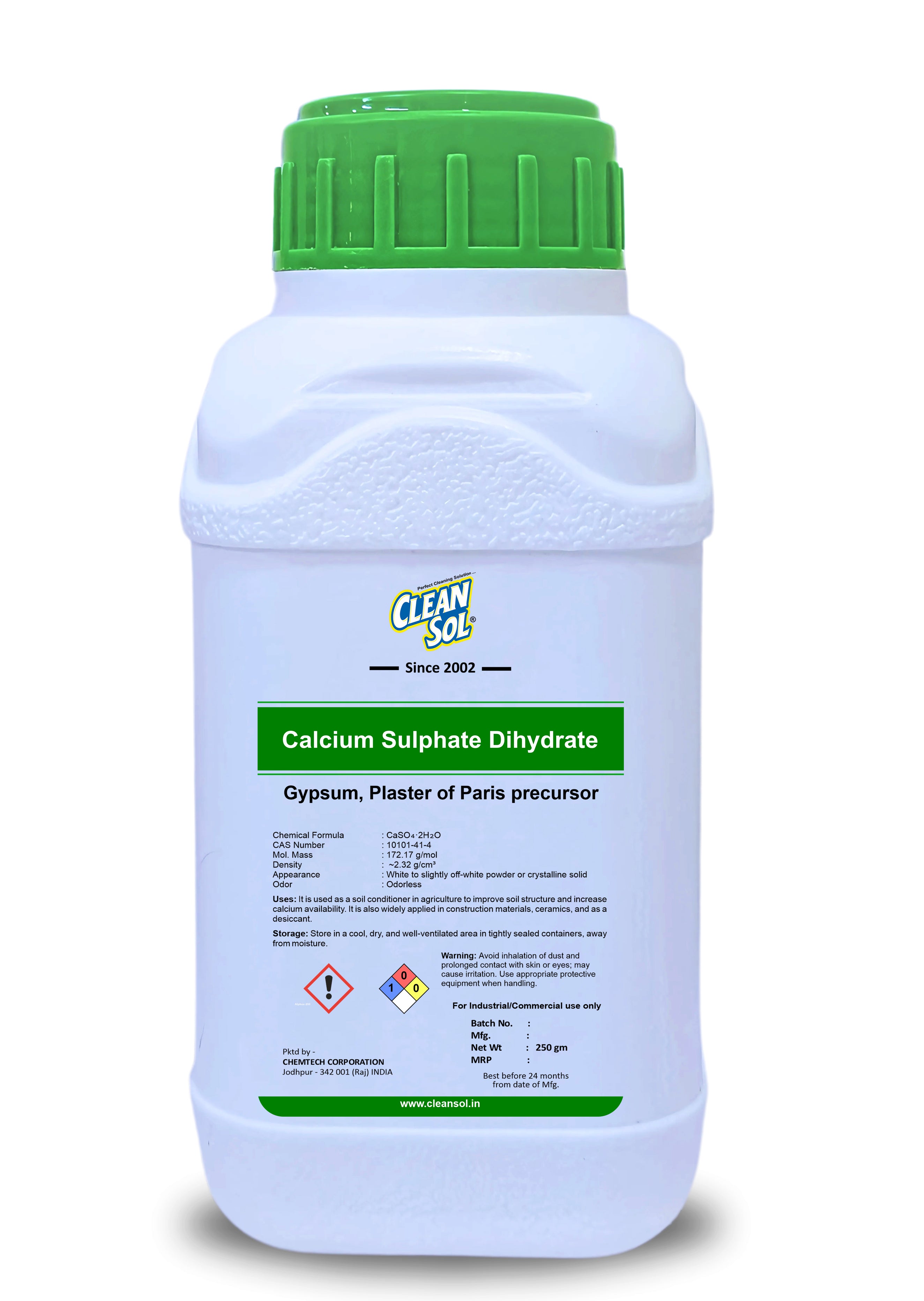 Cleansol Calcium Sulphate Dihydrate (Gypsum) | Multi-Purpose Soil Conditioner for Agriculture, Construction, and Ceramics - 250g/500g/1kg/5kg