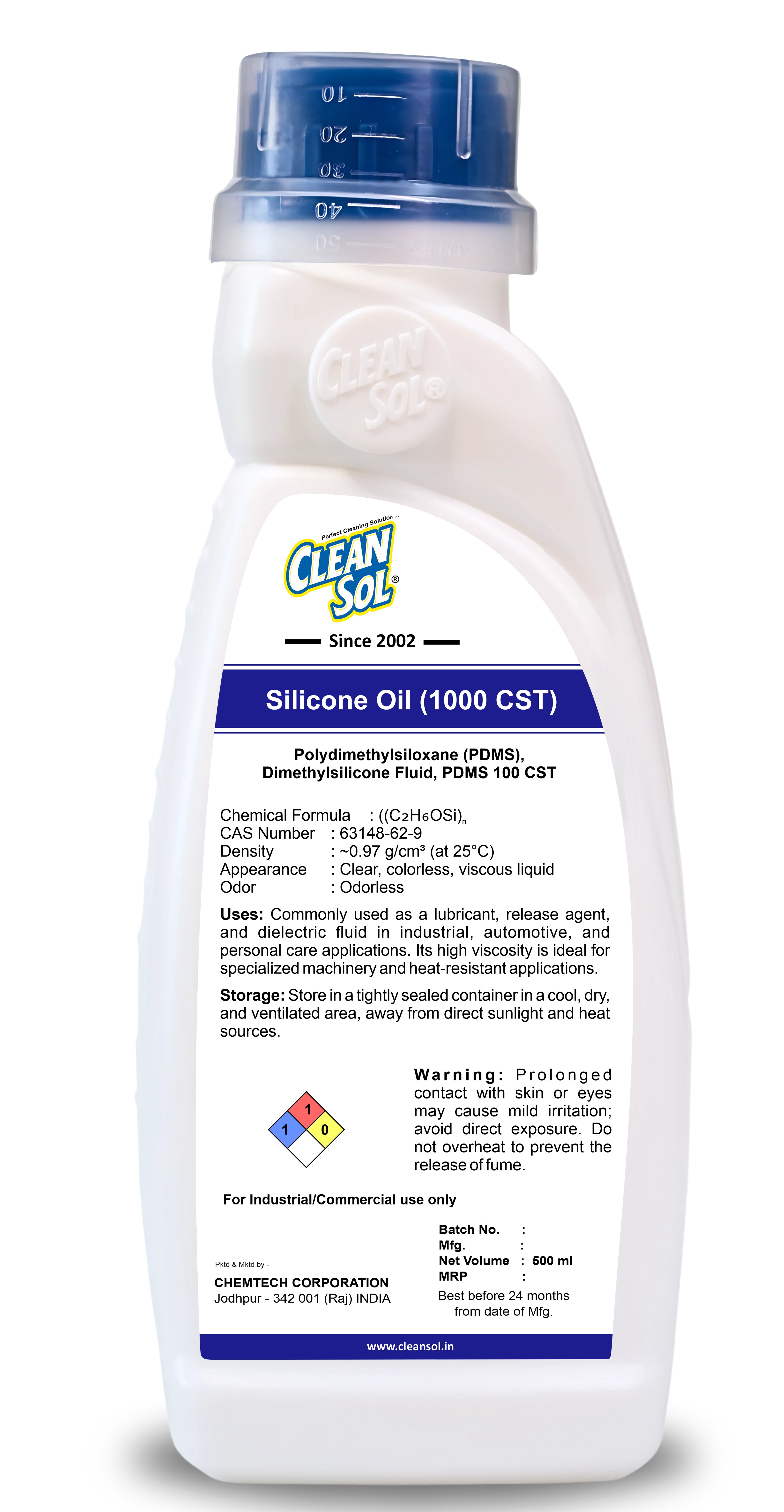 Cleansol Silicone Oil (1000 CST) | High-Viscosity Lubricant & Release Agent for Industrial, Automotive, and Cosmetic Applications