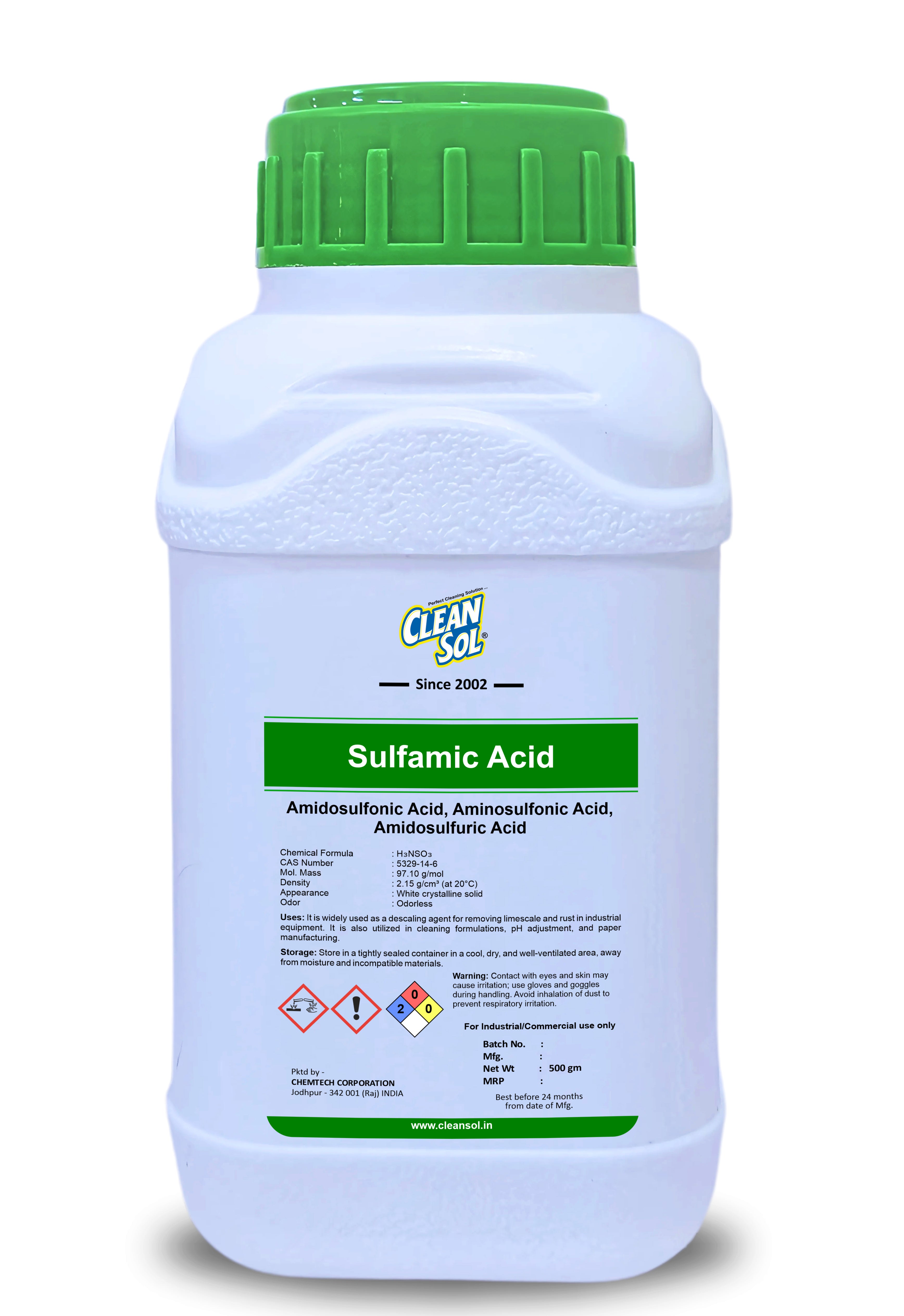 Cleansol Sulfamic Acid | High-Performance Descaling Agent for Cleaning, pH Adjustment, and Industrial Applications - 250/500g/1kg/5kg