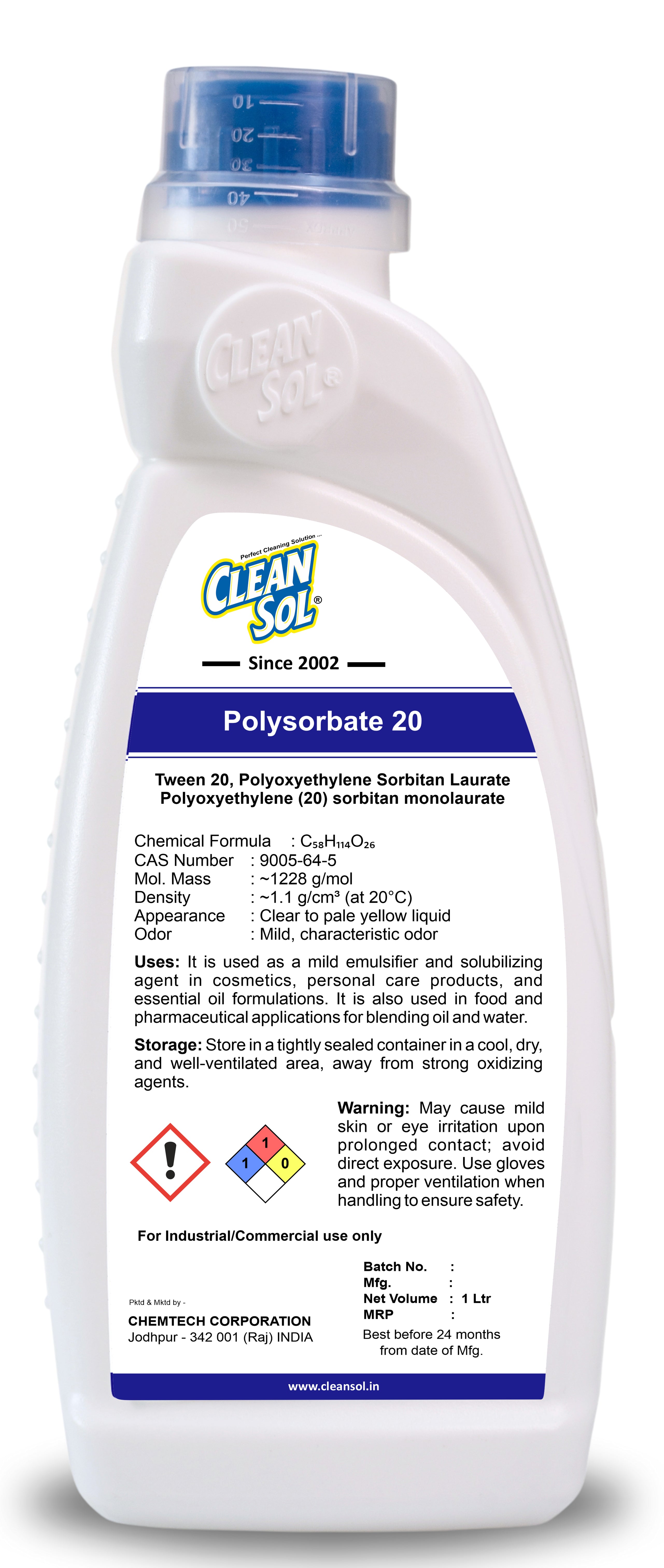 Polysorbate 20 | Cosmetic-Grade Emulsifier & Solubilizer for Essential Oils, Lotions, and Creams | Food-Grade Surfactant for Baking and Beverages