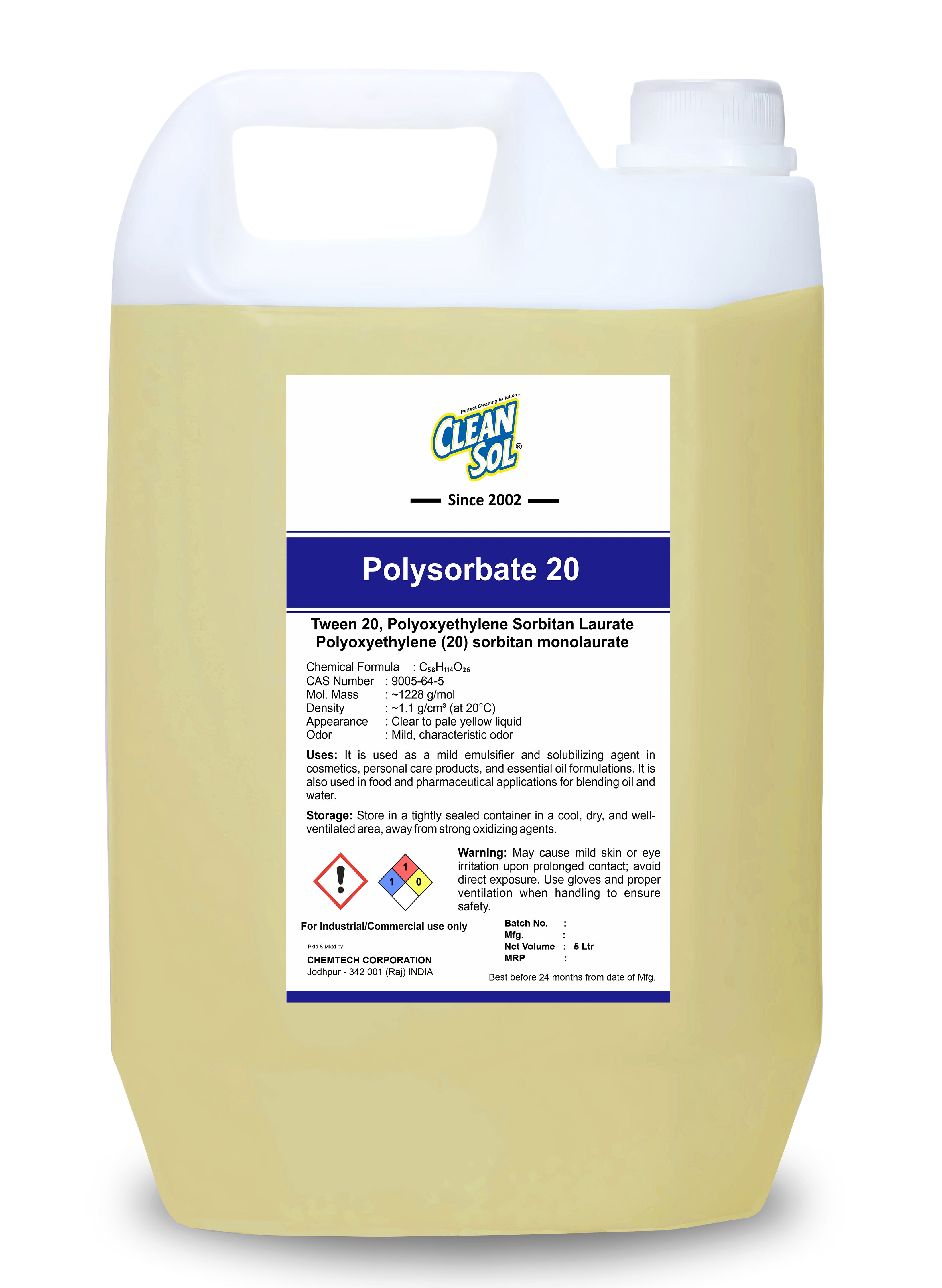 Polysorbate 20 | Cosmetic-Grade Emulsifier & Solubilizer for Essential Oils, Lotions, and Creams | Food-Grade Surfactant for Baking and Beverages