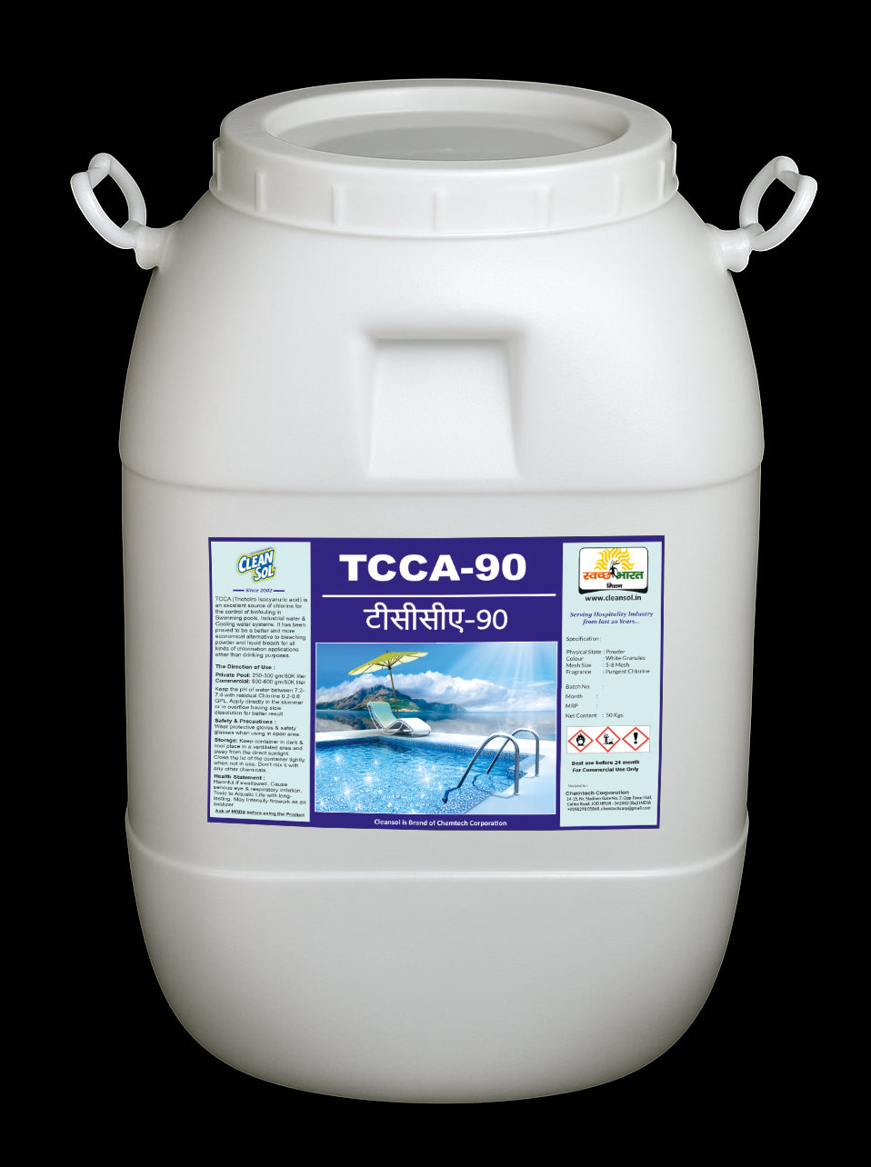 Cleansol TCCA-90 (Trichloroisocyanuric Acid) 90% | Chlorine Granules for Swimming Pools, Water Treatment, Cooling Towers & Disinfection