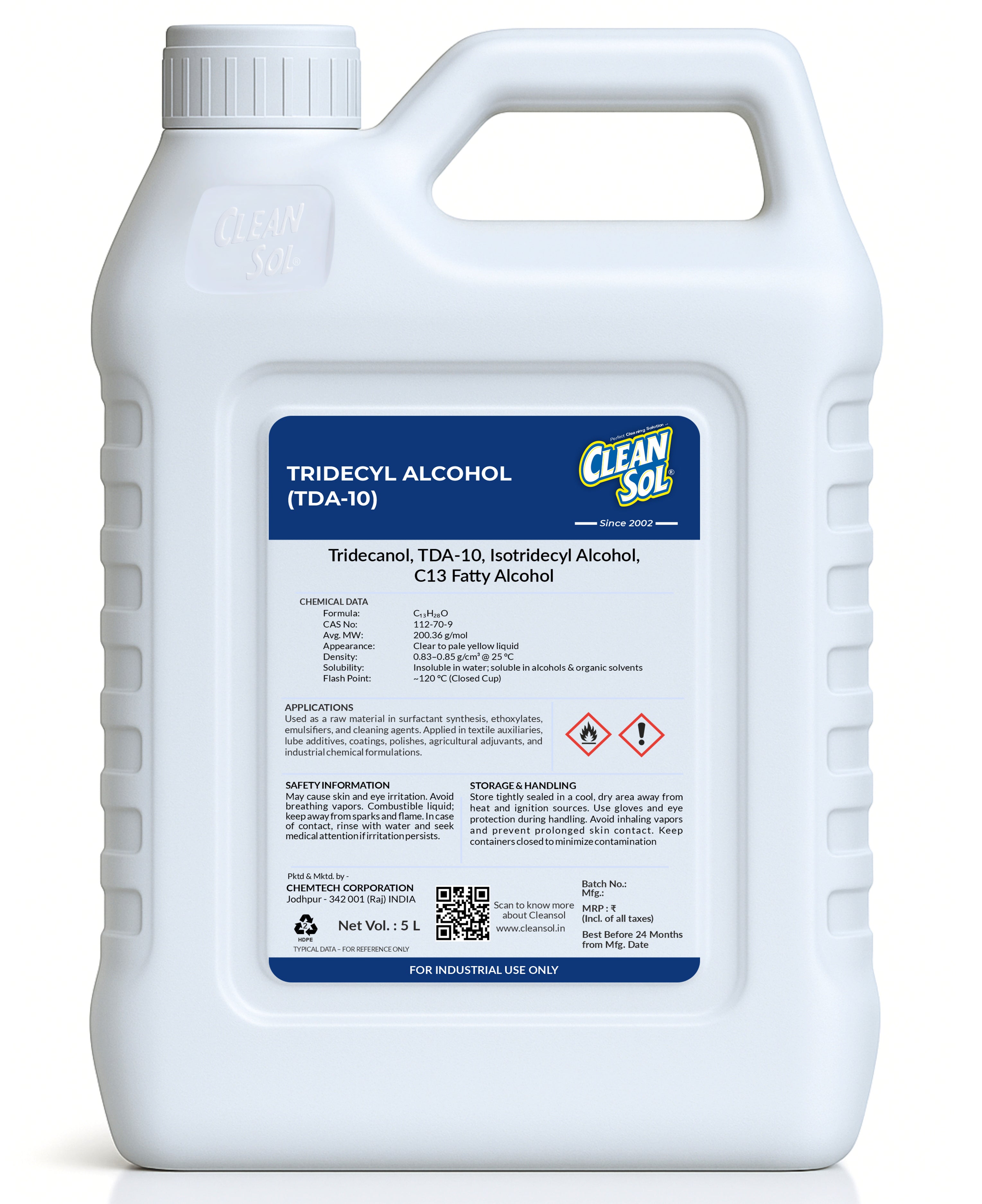 Cleansol Tridecyl Alcohol (TDA-10) – Fatty Alcohol for Detergents, Surfactants & Industrial Formulations